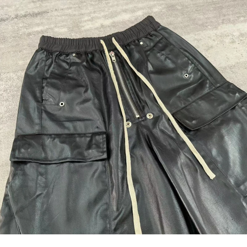 High Street Fashion Glossy Multipocket Straight Cargo Pant Casual Wide Leg Pant Full Length Baggy Pants Men Trouser