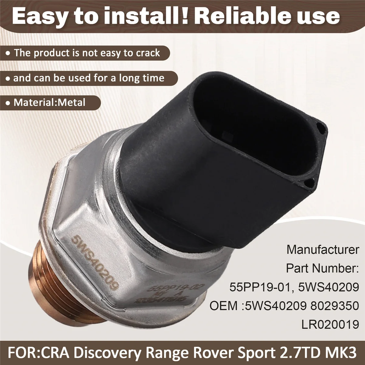 Sensor de pressão do trilho de combustível 5ws40209, para land rover discovery range rover sport 2.7td mk3, sensor de pressão de óleo