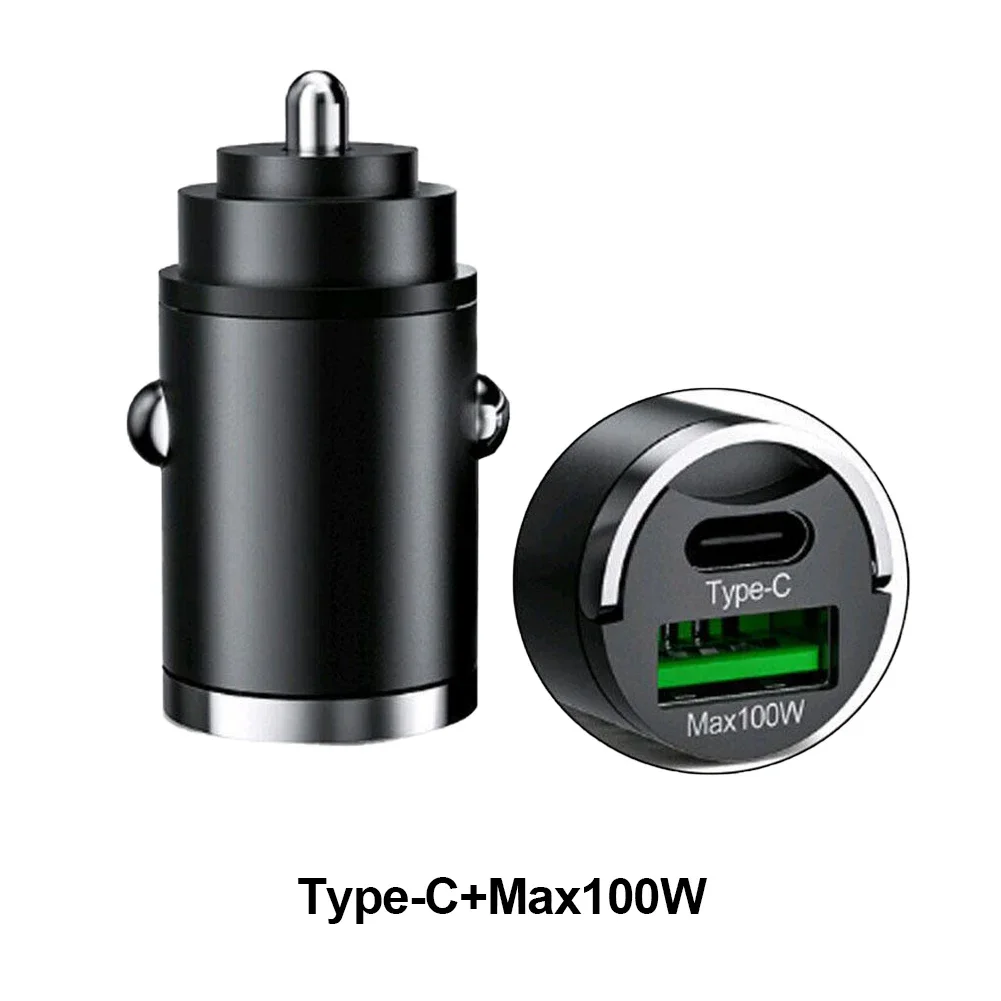 100 واط USB شاحن سيارة صغير شحن سريع منافذ مزدوجة شاحن الهاتف نوع C QC3.0 PD شواحن السيارات آيفون شاومي هواوي سامسونج