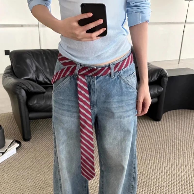 Long Skinny Plaid Waist Belt With Jeans Necktie Scarf Decorative Accessory Personality Trendy Hairband Fashionable Accessory