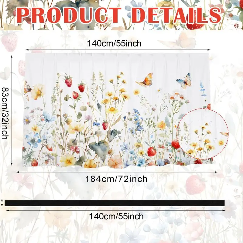 VIKAMA Watercolor Wildflower Strawberry Self Adhesive Vanity Skirt No Drill Bathroom Sink Curtain Home Decor