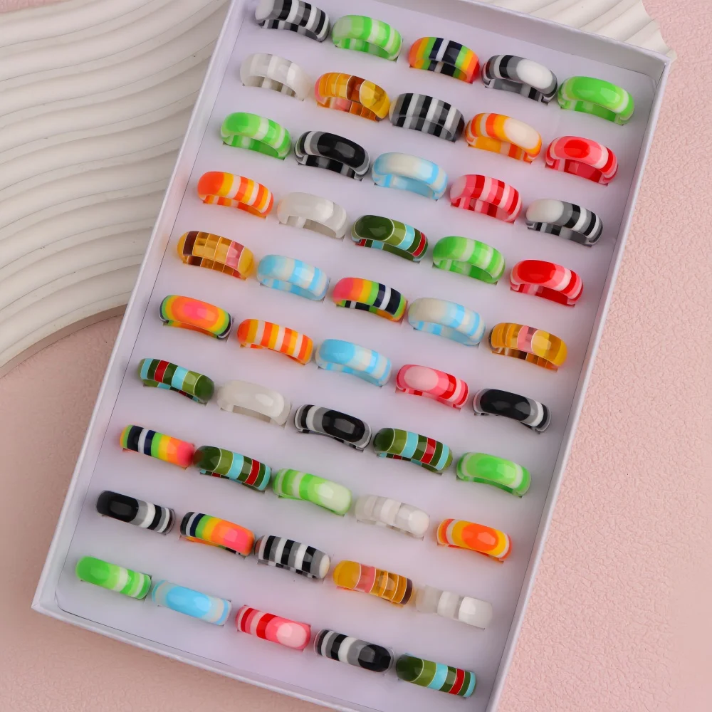 10/20/30Pcs Cute Multicolor Acrylic Striped Resin Ring Set For Women Girls Transparent Stackable Mix Y2K Jewelry Daily Gifts