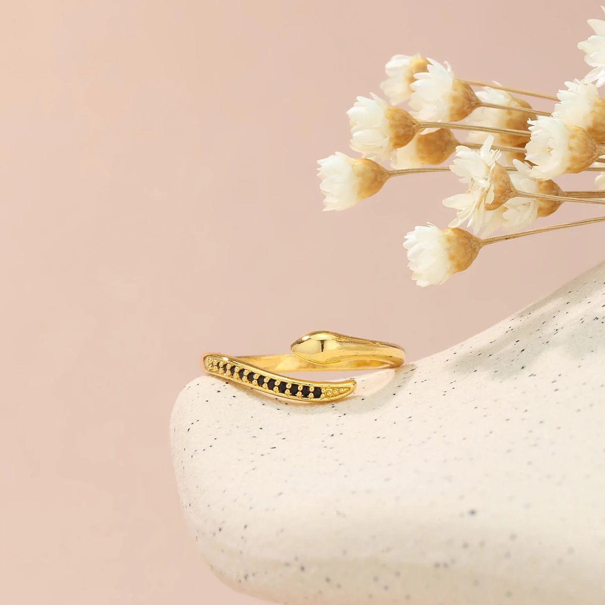 Todorova Pave Black Snake Wrap Ring Dainty Ouroboros Design Jewelry Gift for Her