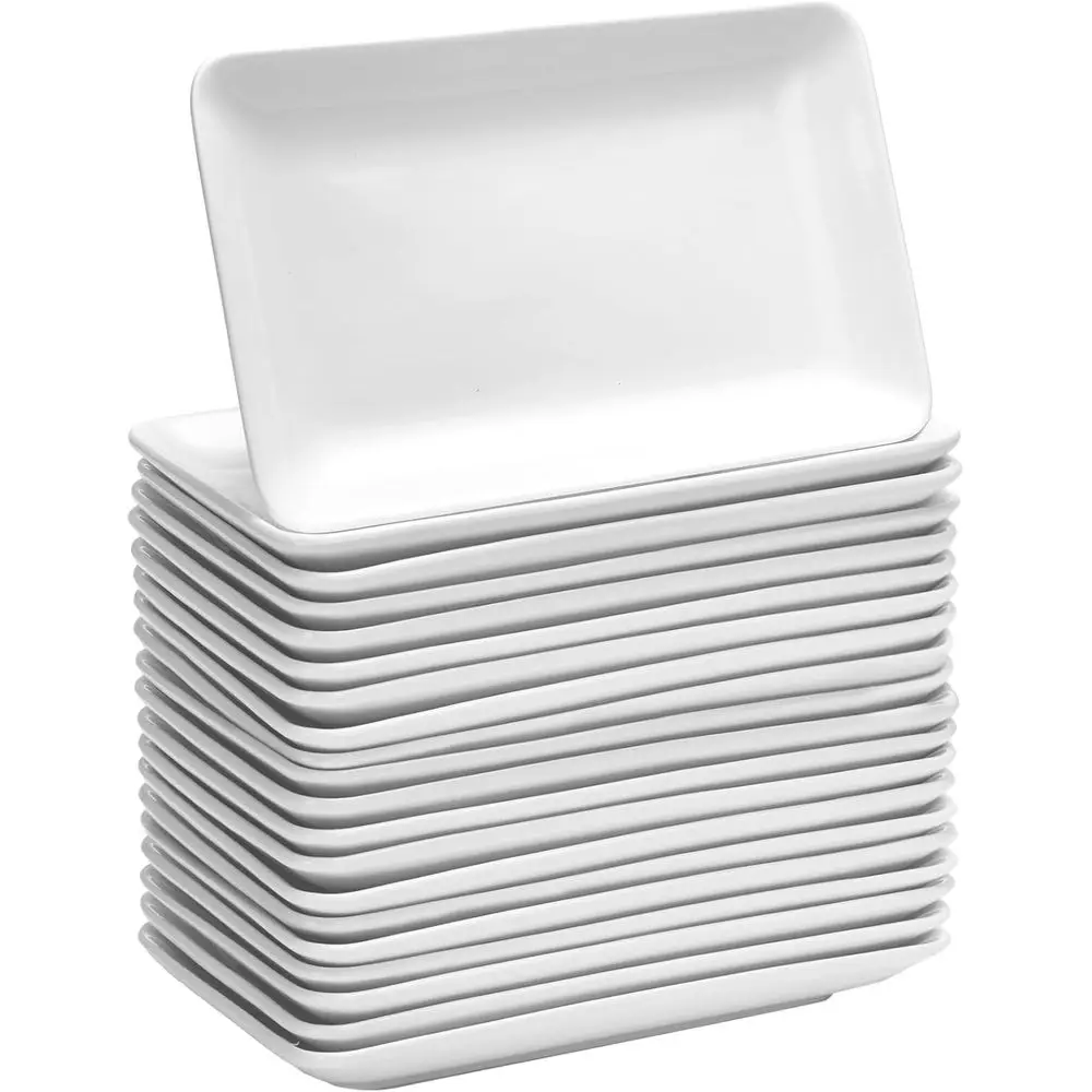 

20 Pcs 8 Inch Rectangular Salad Plates White Rectangular Porcelain Dessert Plates Appetizer Serving Tray Porcelain Platters for