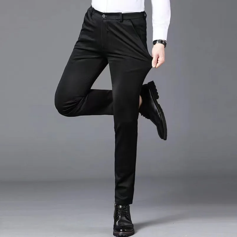 Men\'s Spring Autumn Fashion Business Casual Long Pants Suit Pants Male Elastic Straight Formal Trousers Plus Big Size 28-40