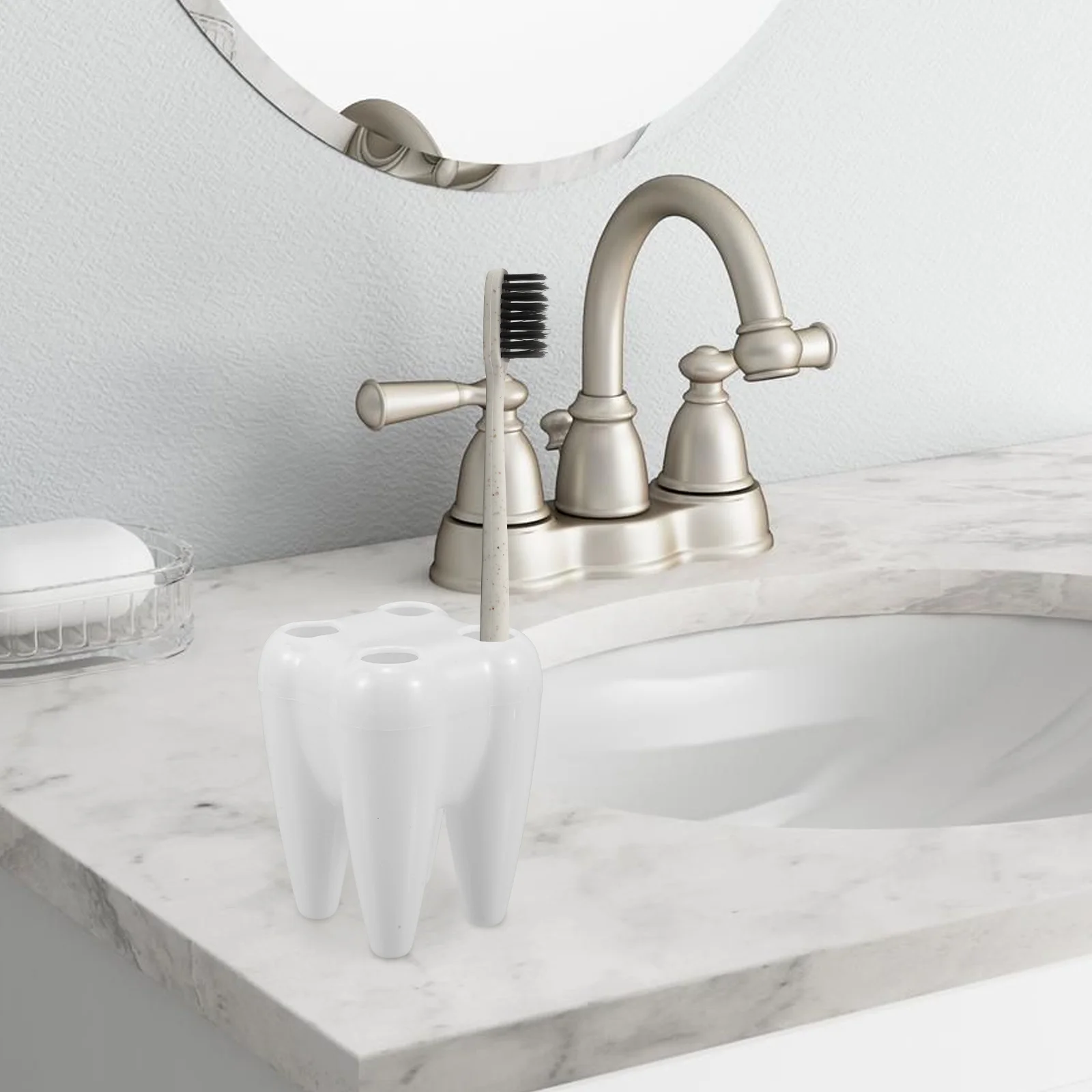 

Cartoon Teeth Shaped Toothbrush Holder Multi Slot Organizer Storage Stand For Kids Family Bathroom Decor Accessory Razor Pencil