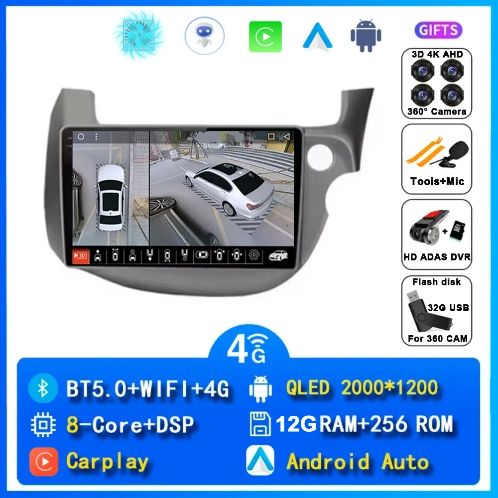 10 "Autoradio Radio Voor Honda Fit Jazz 2007 - 2014 2din Android 15 Carplay Multimidia Video Player Navigatie GPS Head Unit