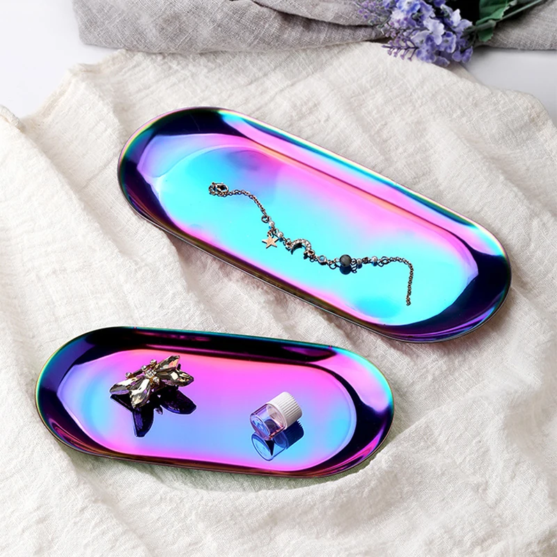 1PC new Nordic Style Gold Dining Plate Stainless Steel Dessert Plate Nut Fruit Cake Tray 17.9*8.5cm