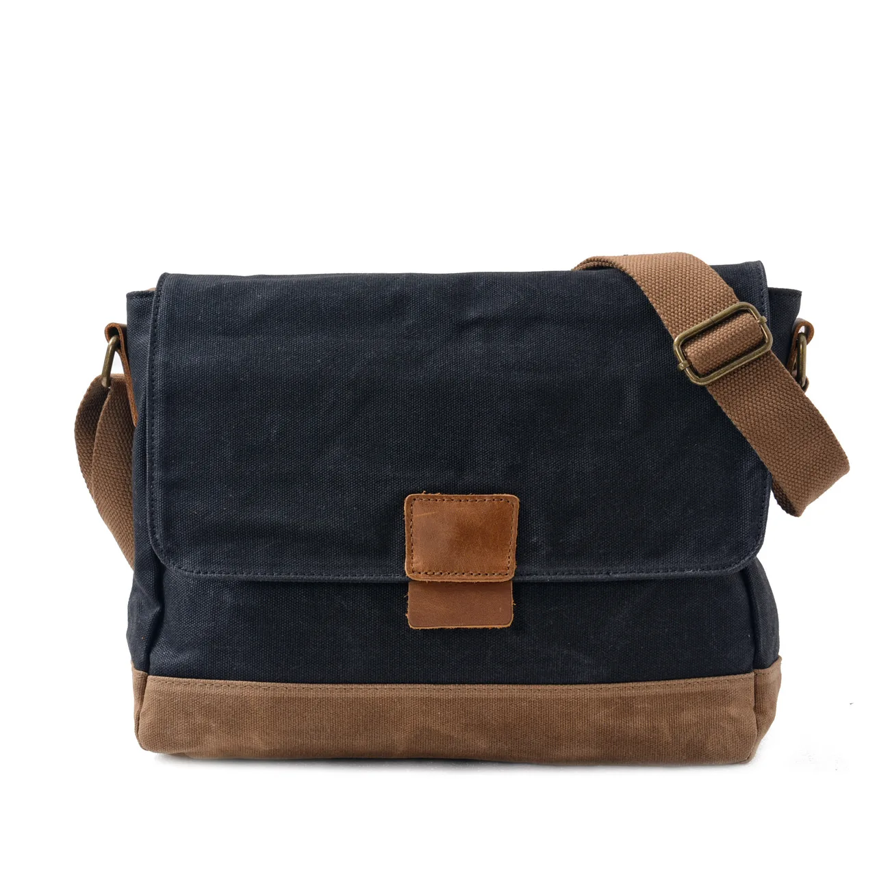 Mens Waxed Canvas Crossbody Bag Waterproof Top Grain Leather Shoulder Messenger Bag Casual Commuter Work Daily Use Vintage