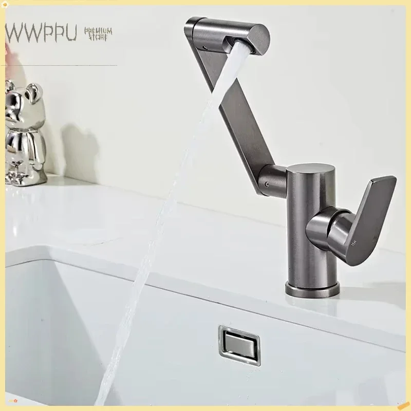 WWPPU Aluminum Bathroom Basin Faucet 360° Swivel Washbasin Faucet with Hose Pull Lifting Bathroom Faucet Hot Cold Sink Mixer Tap