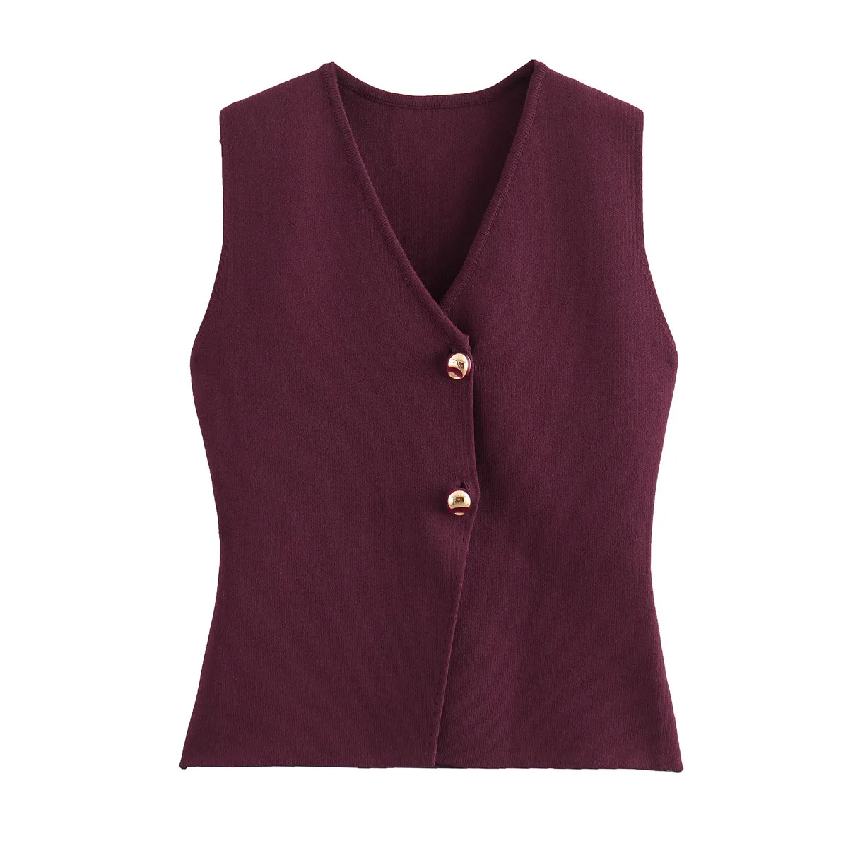 2026 new style casual and elegant V-neck golden button knitted vest for outer wear, fashionable and elegant, slim-fitting