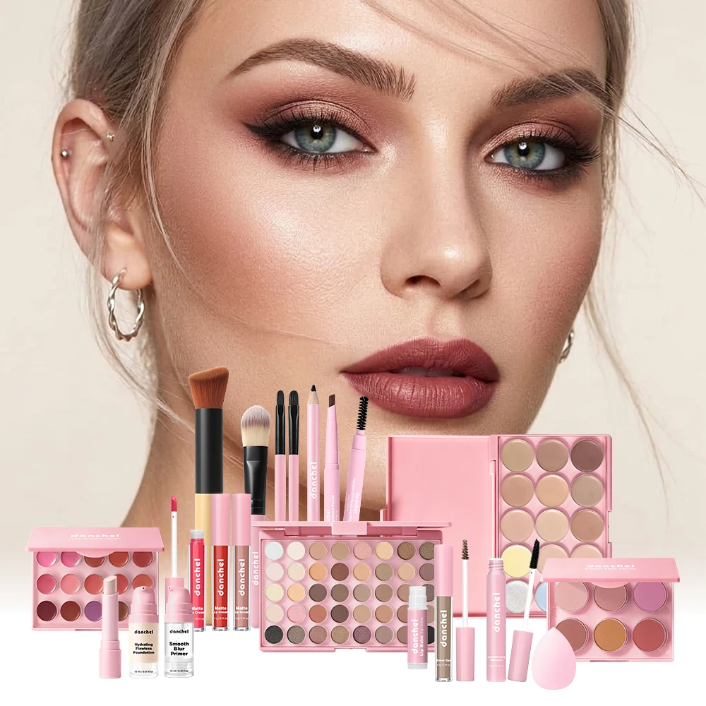 22Pcs Face Makeup Set Eyeshadow Contour Blush Lip Palette Foundation Primer Concealer Lipstick Brow Makeup Kit With Brushes