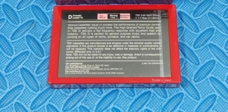 for TDK D60 82 Edition Japan Made Type 1 Brand New Unopened Blank Recording Cassette Tape (Single Tape Price)