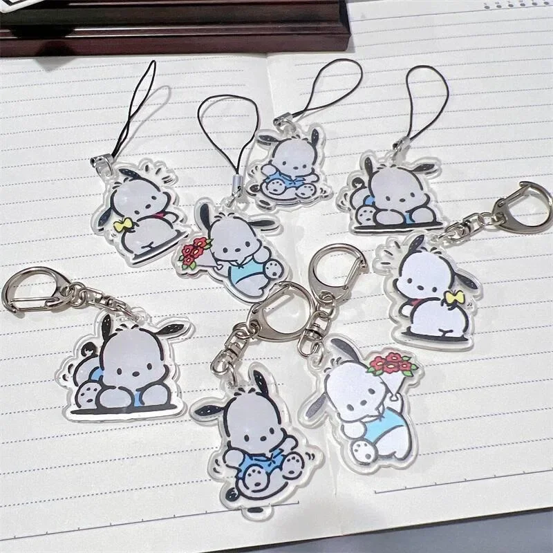 Sanrio Pochacco llavero de decoración, figura de acción de Anime, lindo juguete Q, figuras de coche, bolsa de escritorio, modelo de decoración, regalo de cumpleaños para niños