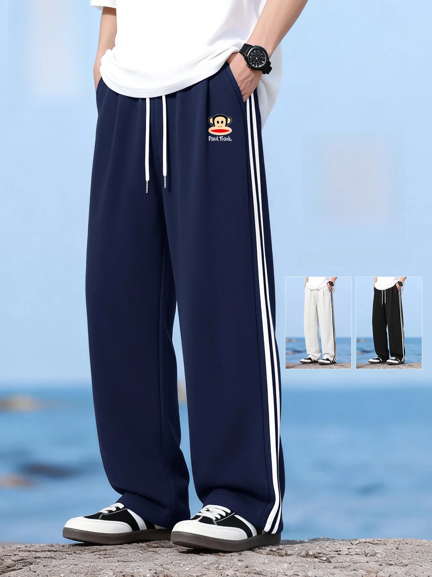 

Men's Casual Striped Loose Straight Leg Sport Pants Spring 2026 New Sle D Comfortable Cotton Trousers