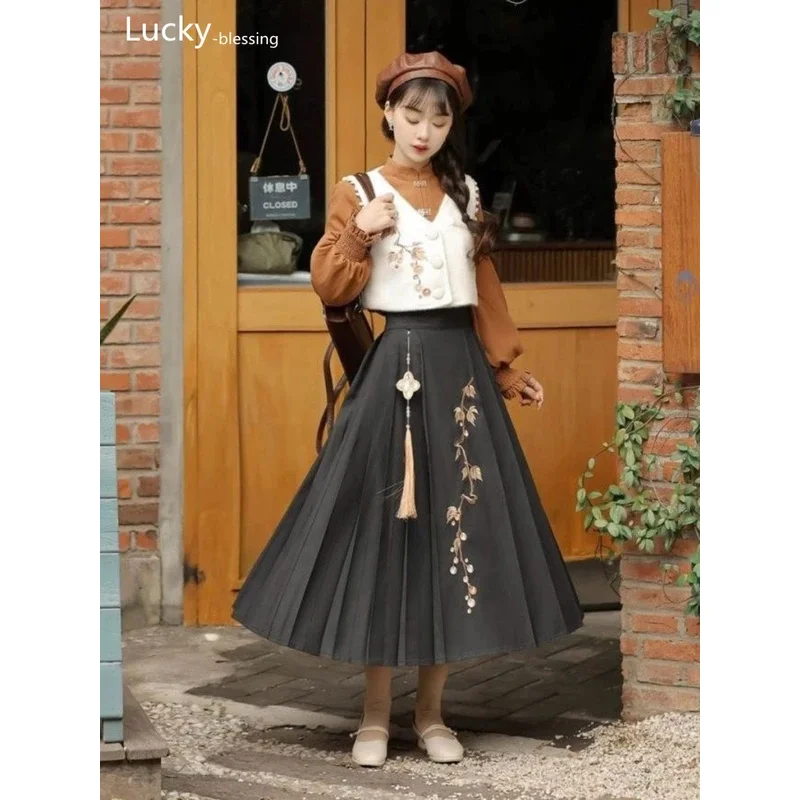 New Chinese style improved Han element vest, shirt and skirt daily retro suit