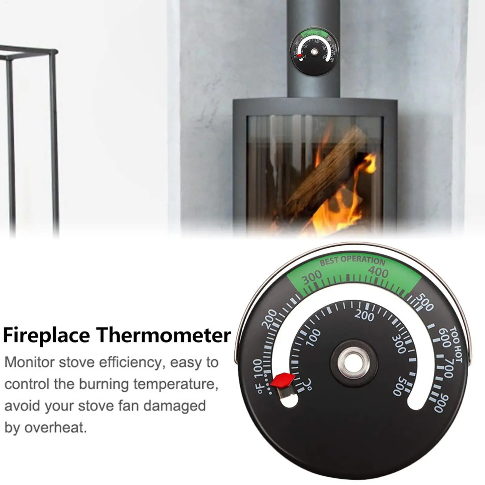 Holzofen-Stapeltermometer, Kaminofen-Oberflächenthermometer, Kaminzubehör zum Schutz vor Überhitzung durch Ofenventilatoren