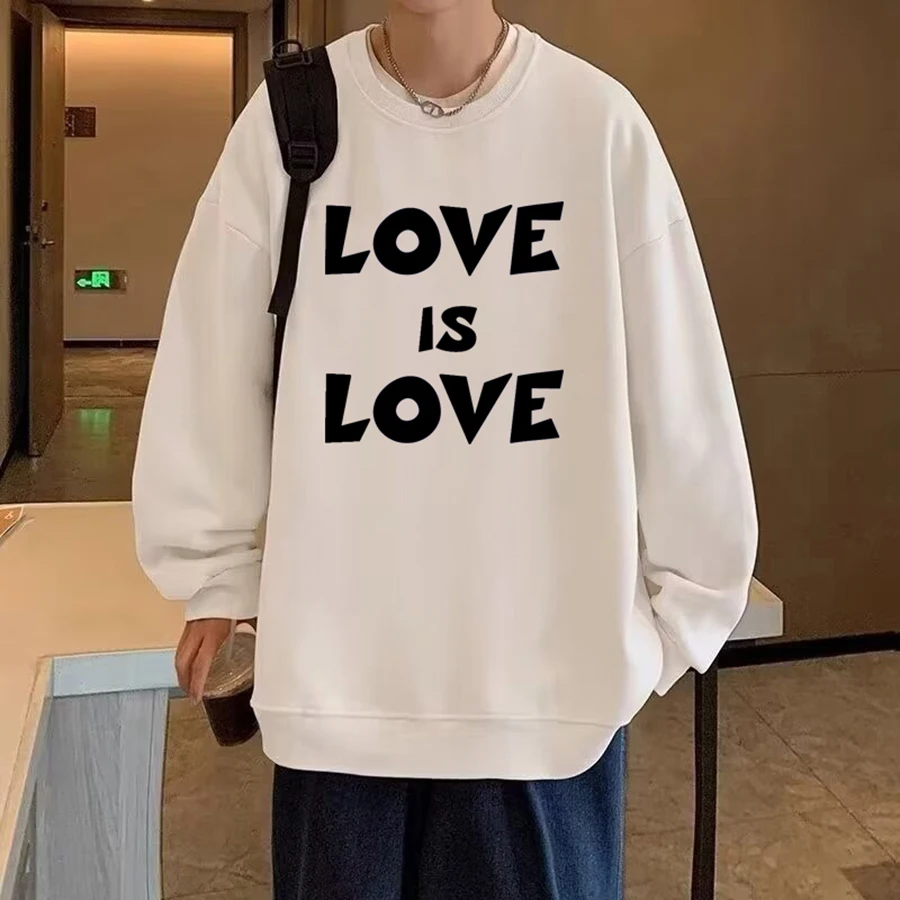 Fashion Love Letter Printing Mens Sweatshirts Korean Casual Black White Pullover Tops Autumn Streetwear Man Clothing