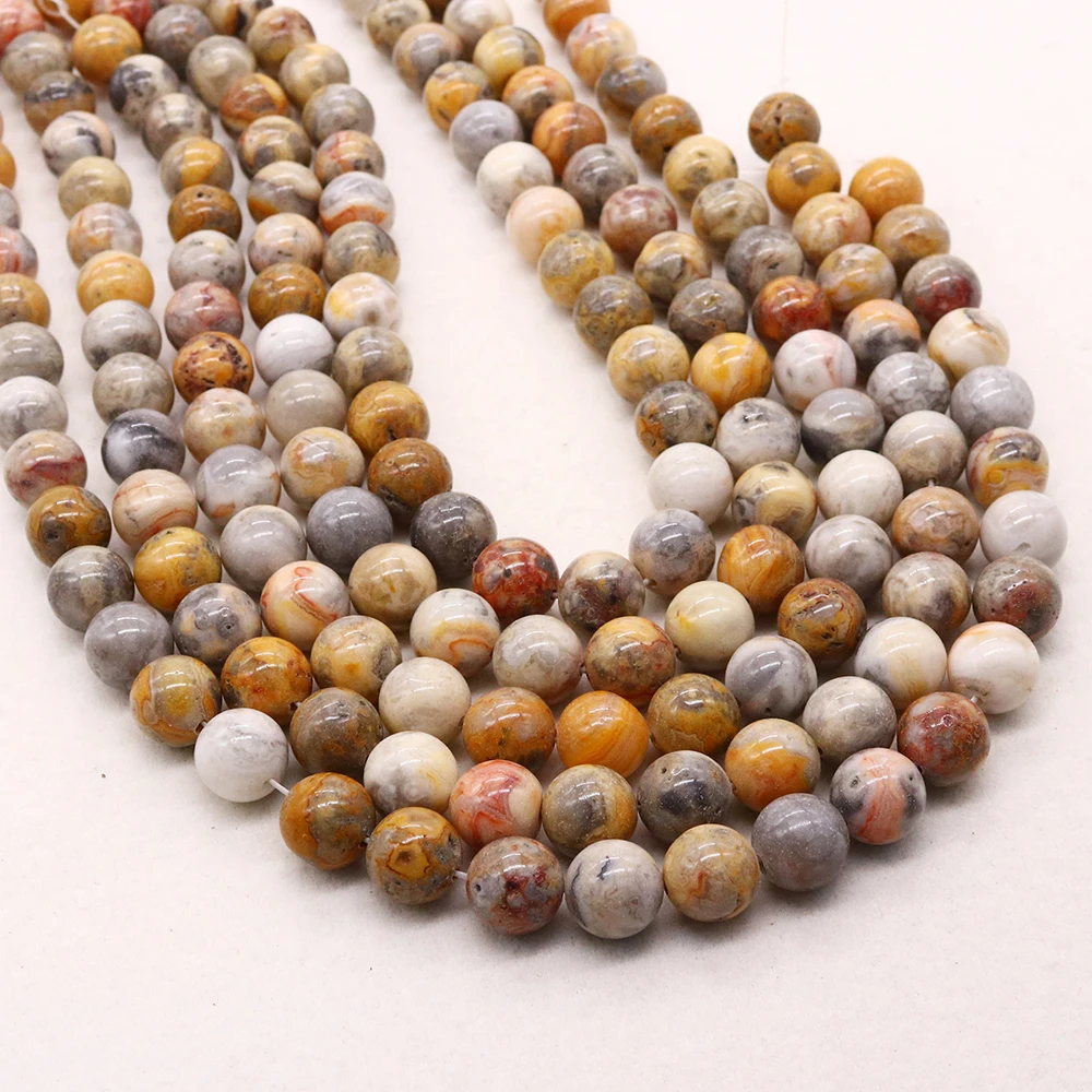 

Креативные натуральные бусины из агата Crazy Lace, полированные, круглые, с прямым отверстием, для самостоятельного изготовления ожерелий, браслетов и ювелирных украшений