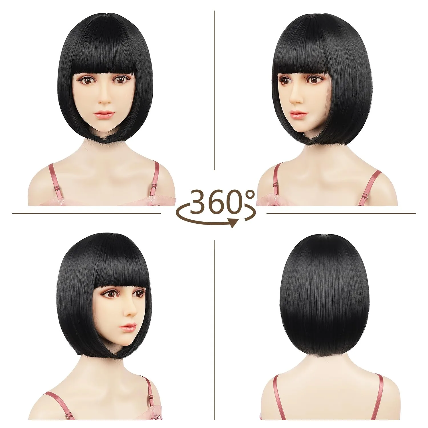 Best-selling black bob hairstyle synthetic wig for Halloween party cosplay role-playing or daily use. Hot wire wig headband.