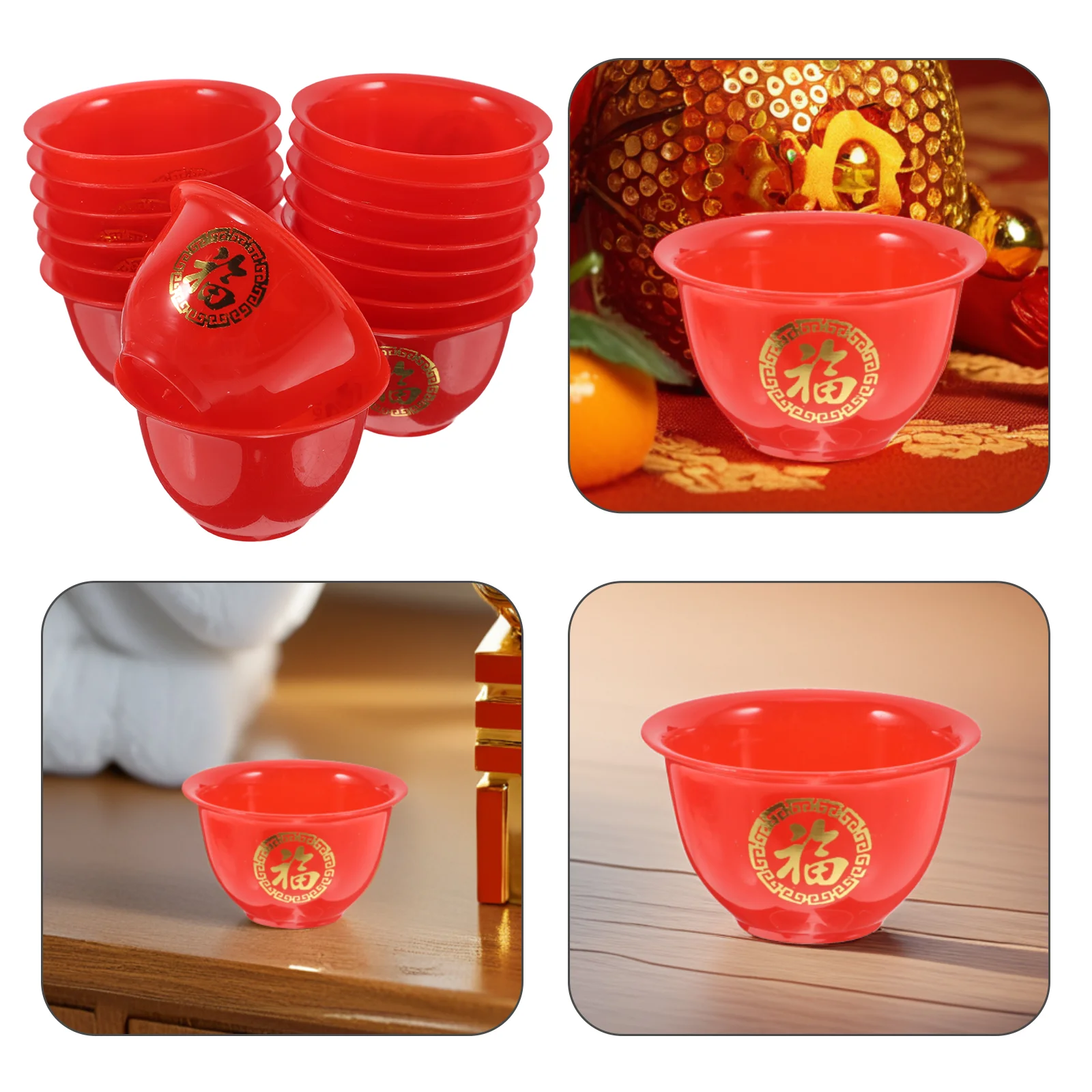 

50 Pcs Banquet Cups Whiskey Shot Glass Tea Altar For Chinese Wedding FU Single-use Plastic Glasses