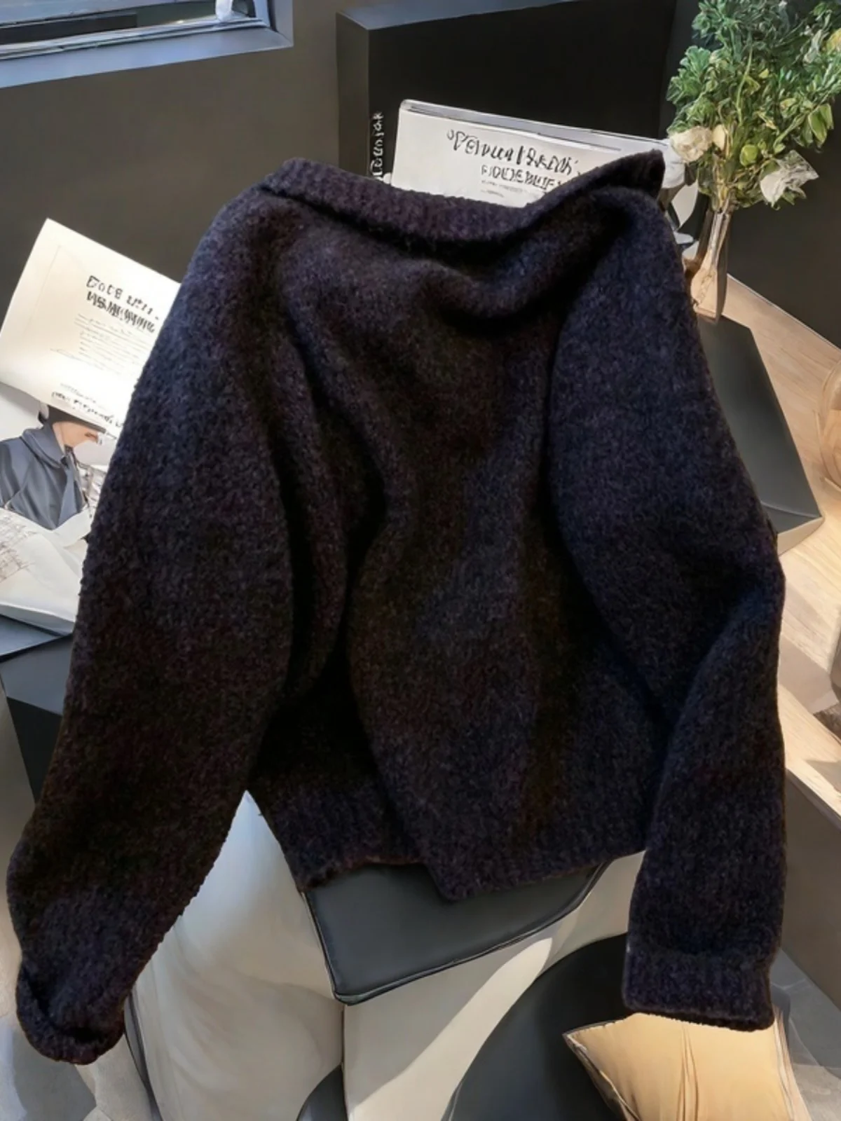 الترتر مسمار حبة سترة برقبة على شكل v المرأة ربيع الخريف النمط الفرنسي فضفاض تنوعا متماسكة الأعلى التنقل بلون البلوز