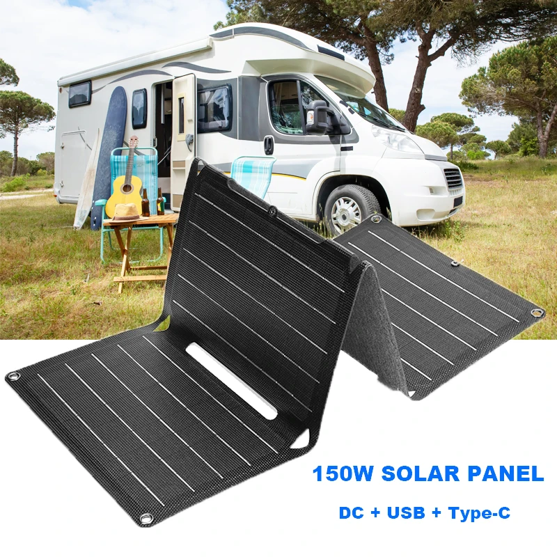 150W Folding Solar Panel ETFE Solar Battery Charger USB+DC+Type-C for Laptop Mobile Phone Power Station Outdoor Travel Camping