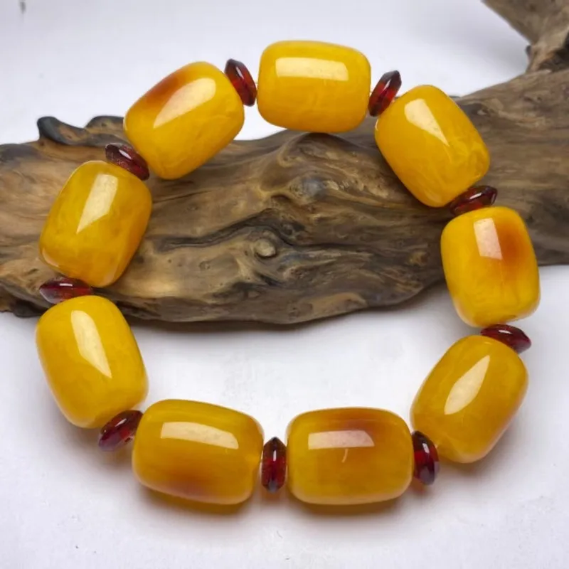 Large , chicken fat yellow barrel beads, round bracelet, second generation amber jewelry gift