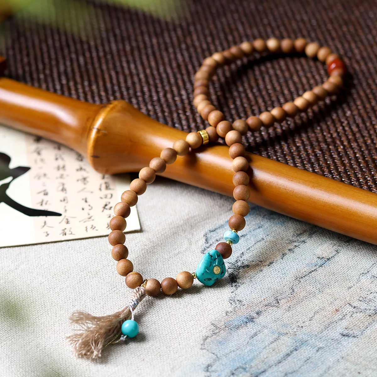 2026 Indian Old Mountain Sandalwood Double Wrap Bracelet with Turquoise Style Beads New Chinese Jewelry Gifts