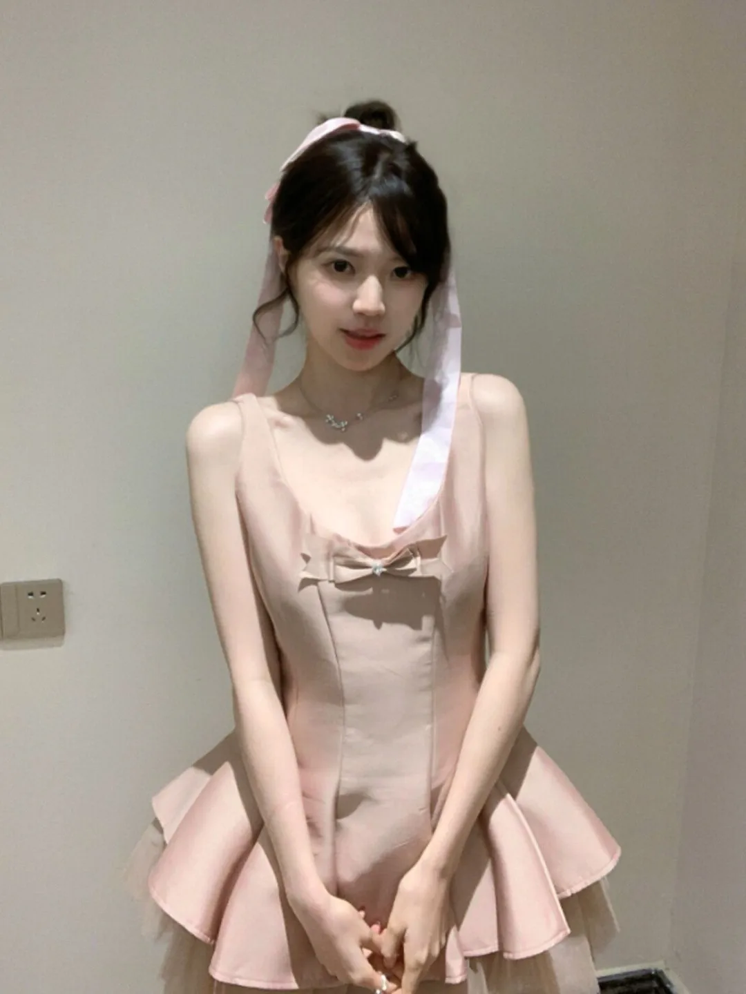 

Birthday Sweet Knot Puffy Skirt Women's Strapless Dress Cotton Gauze Splicing Waist Cinching Summer Beautiful Dress