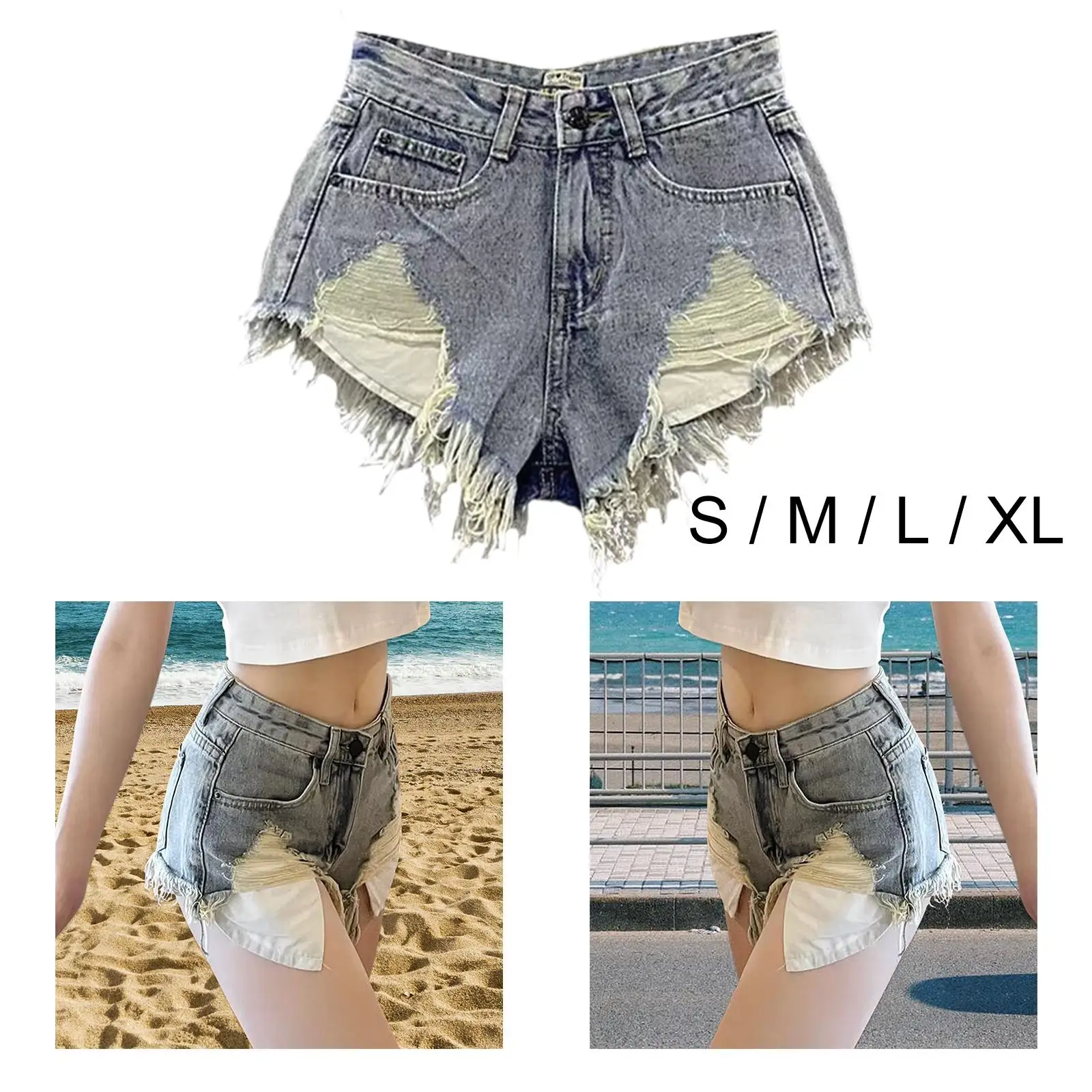 Leve Bainha Desfiada para Compras e Viagens, Shorts Jean Stretchy, Acessórios