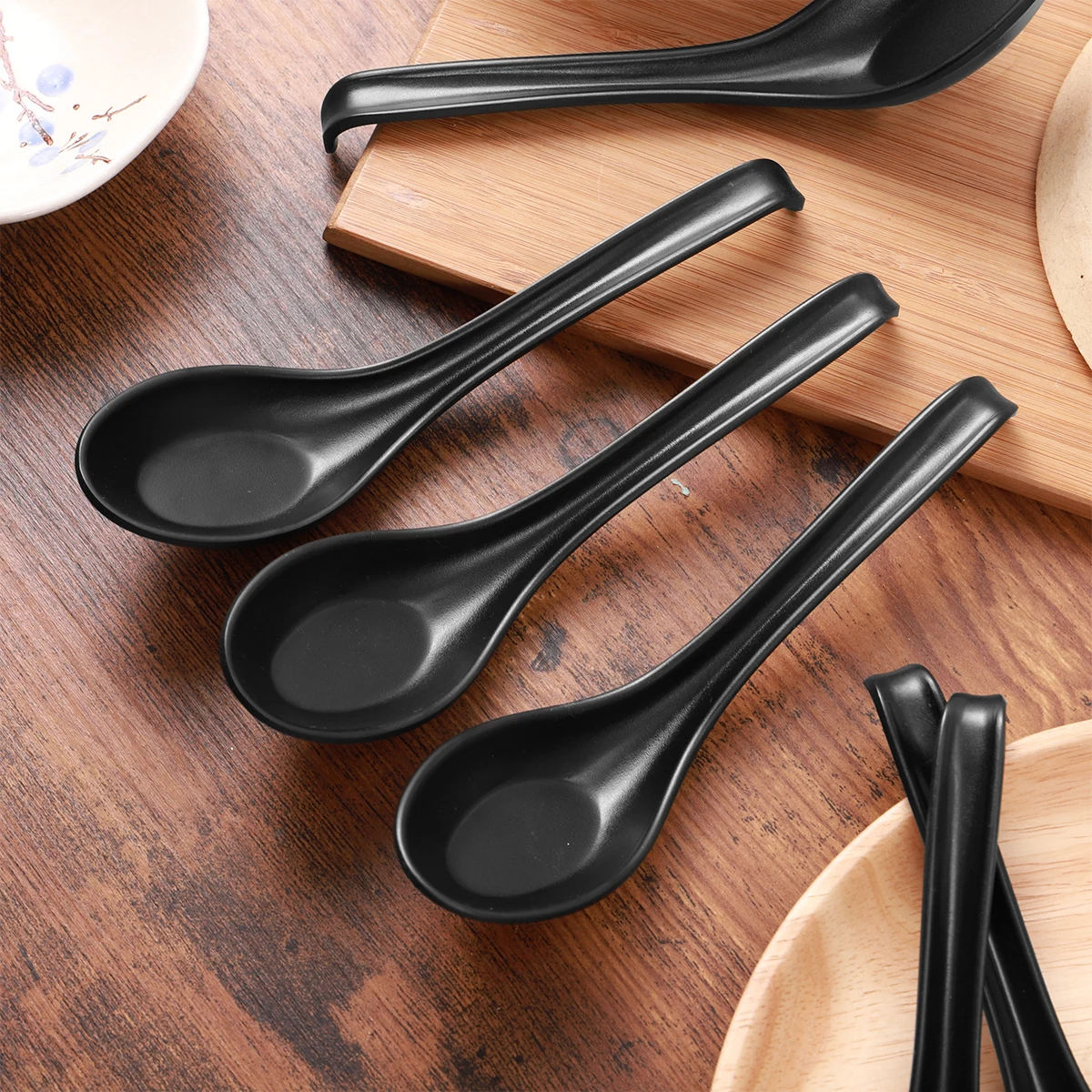 6pcs Plastic Soup Spoon Black  - Japanese Camping Cooking recension och pris