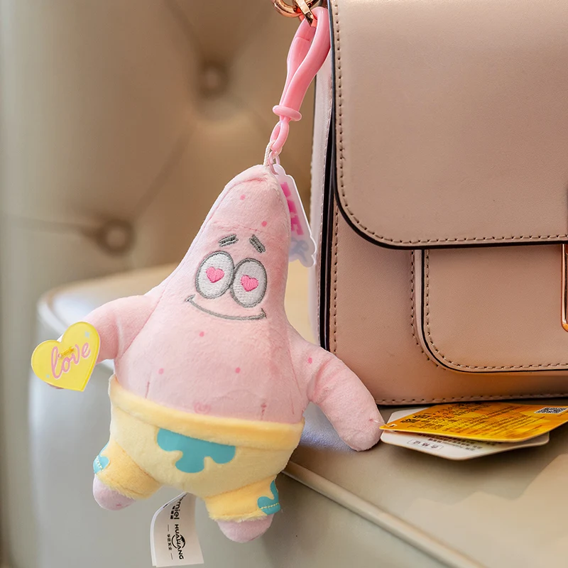 Anime Pink Spongebob Squarepants Patrick Star Kawaii Cartoon Keyring Stuffed Plush Toys Keychain Birthday party Gift For Kids