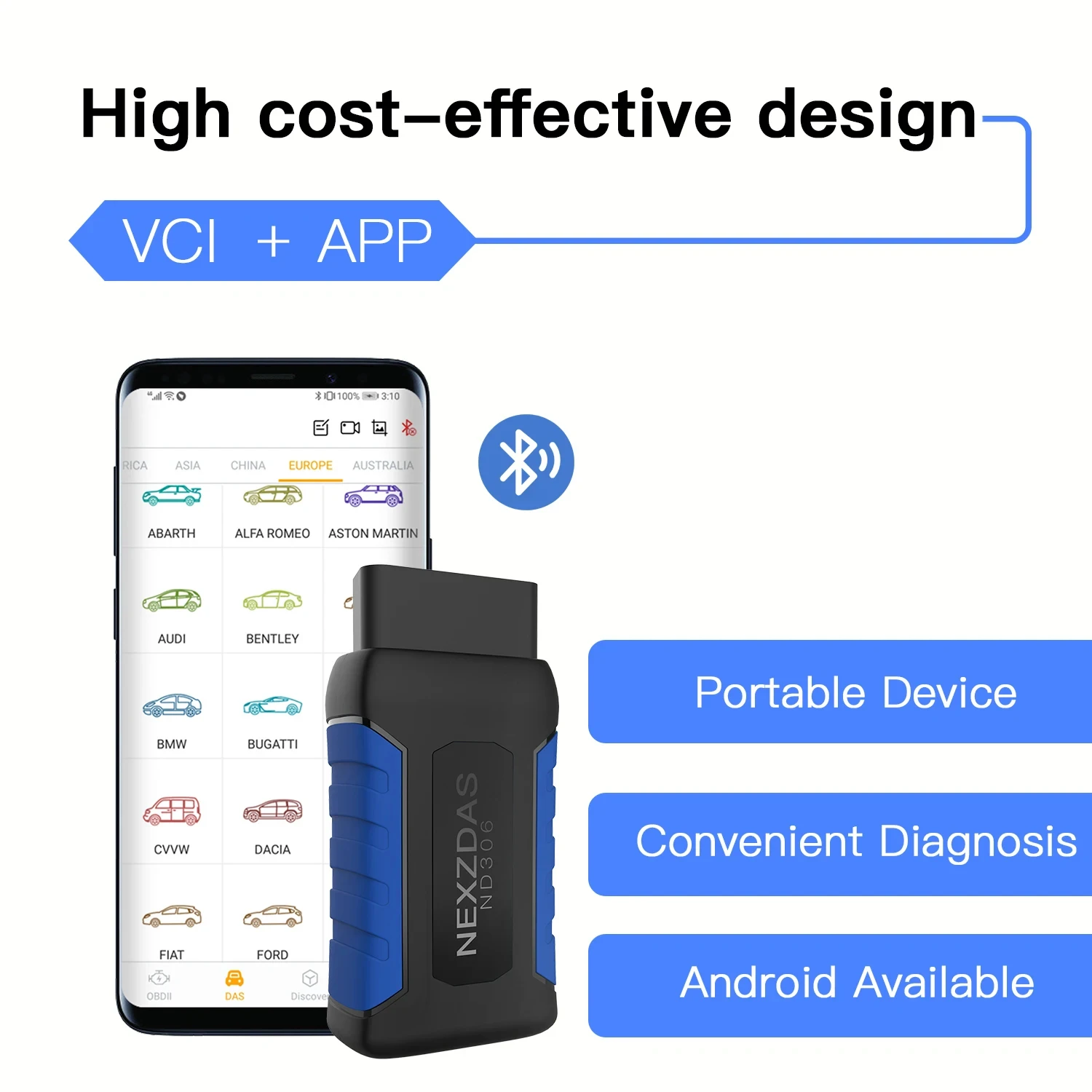 Car Diagnostic Tools For HUMZOR NexzDAS ND306 Full System Automatic Fault Detector Reset Service Mobile Bluetooth Version