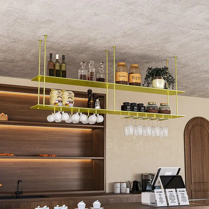 Wine rack Shelf Hanger Kitchen Restaurant Bar Ceiling hanging cabinet Wine cabinet Metal wine glass shelf