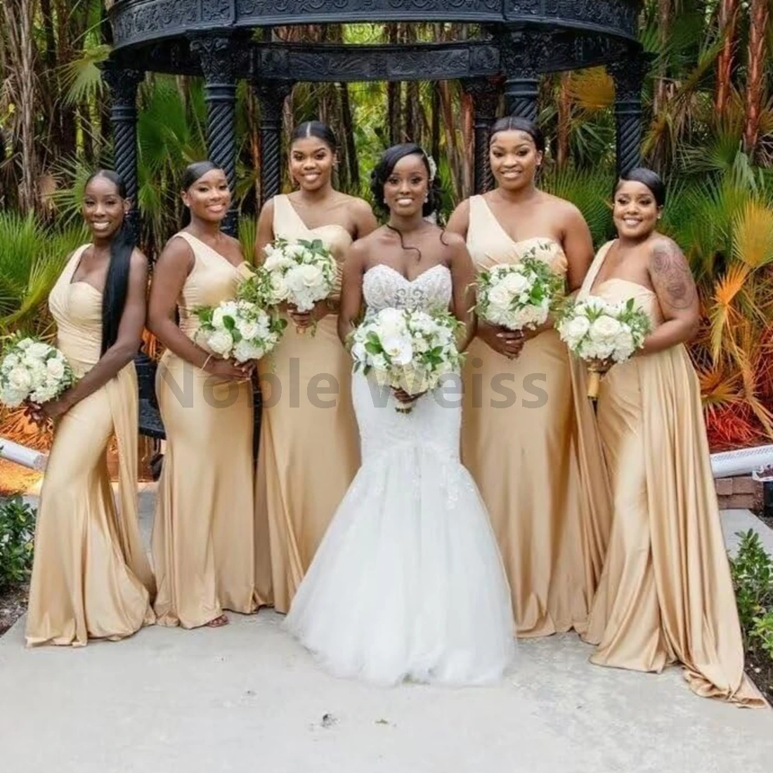 Elegant One Shoulder Bridesmaid Dresses Mermaid Satin Long Trumpet Formal Evening Gowns Customize