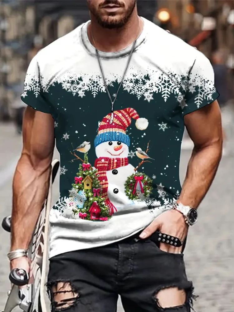 Christmas street fashion men\'s T-shirt Everyday casual short-sleeved top Outdoor sport T-shirt 3D printed men\'s T-shirt Art