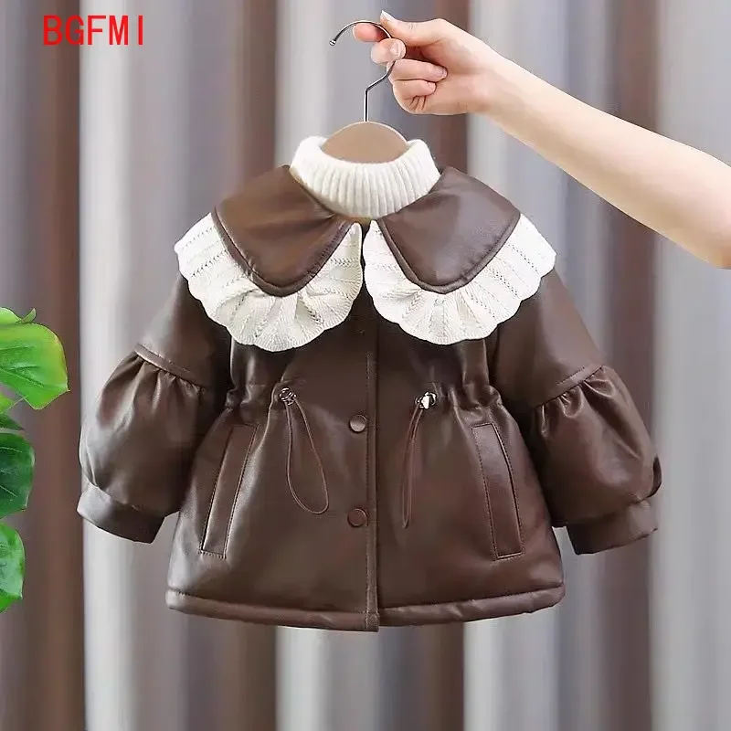 طفل وسادة مبطنة الشتاء سميكة الدافئة معطف بولي Pu الفتيات التلبيب ملابس قطنية جديد زائد المخملية ملابس خارجية الأطفال سترات طفل سنوسويت #6