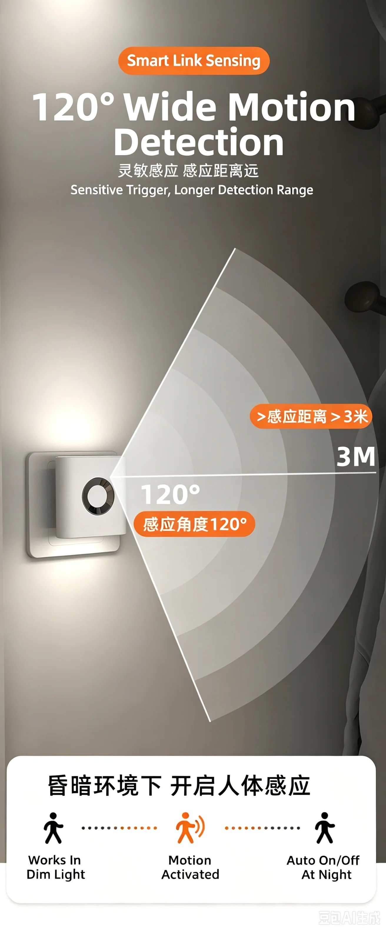 Intelligent Human Body Induction Lamp Auto On‑Off Rechargeable Magnetic Soft Glow Calming Nightlight For Bedside Table Cupboard