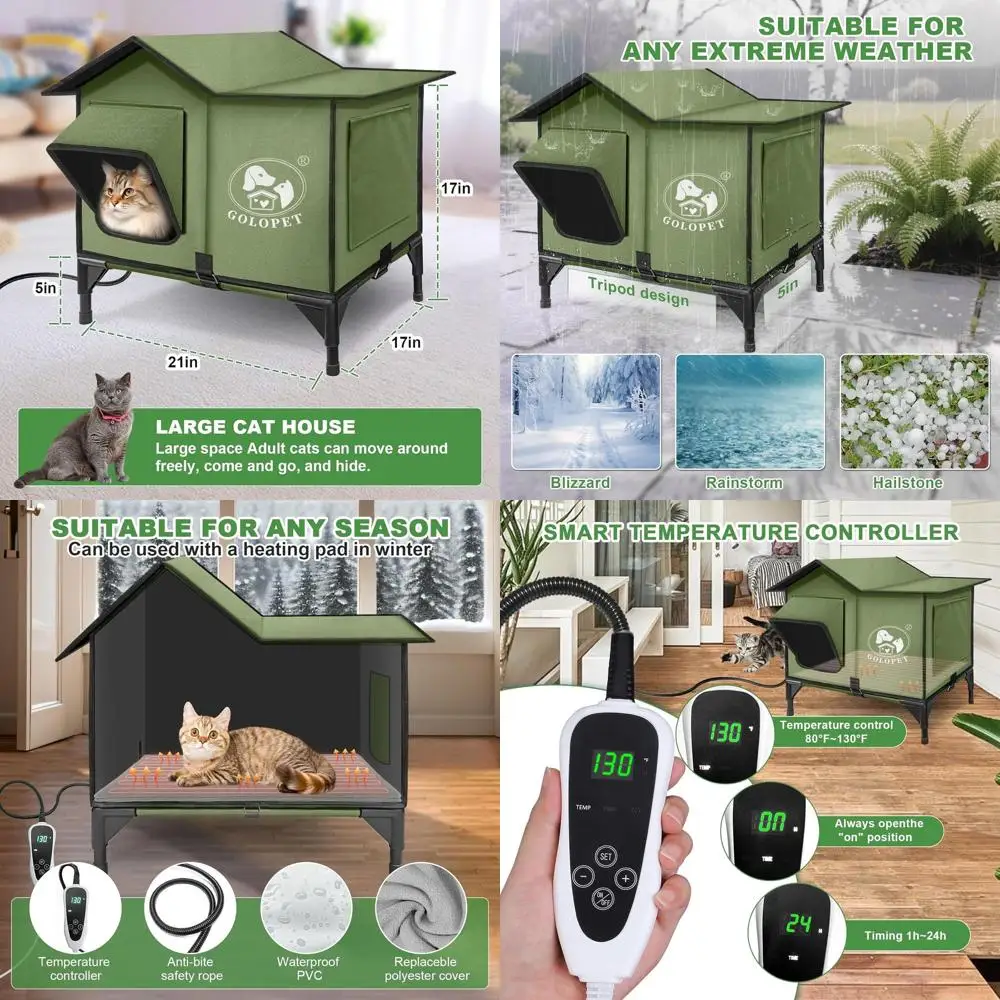 

Outdoor 21x17x17 Large Insulated Cat House with Smart Temp Control and Waterproof Design, MET & UL Certified Heater