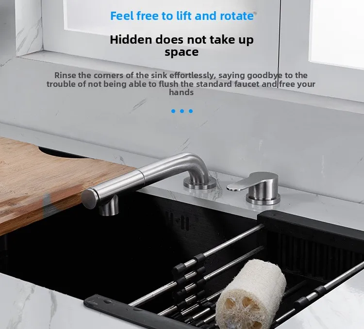 Hidden Pull-Out Kitchen Faucet 304 Stainless Steel Washbasin Cold and Hot Water Purification Three-in-One Faucet