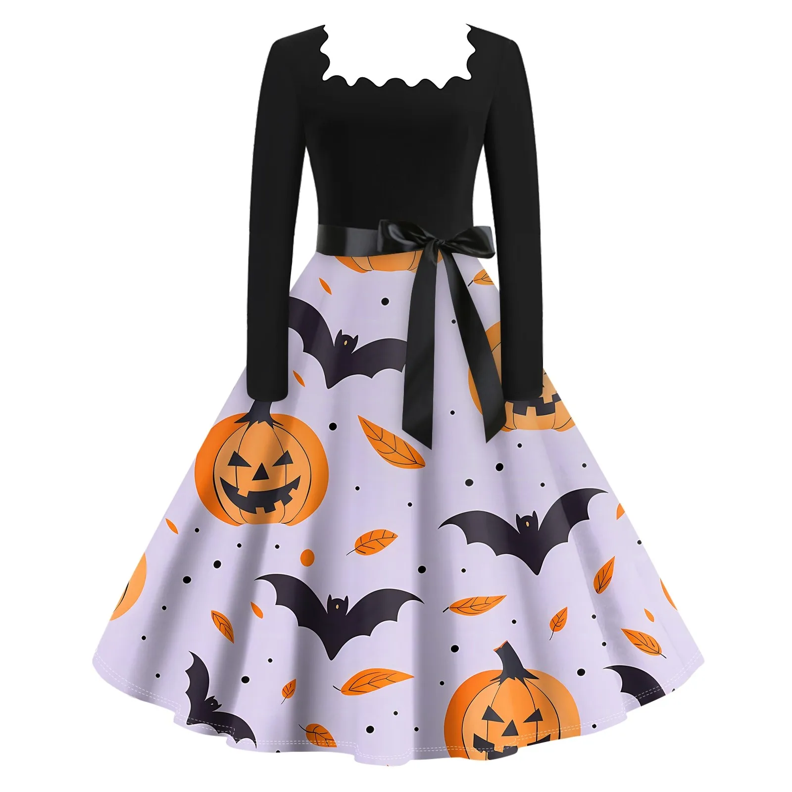 Halloween Print Flare Dress For Women Long Sleeve Dress Hollow Party Casual Dresses Vestidos Para Mujer Dresses For Women