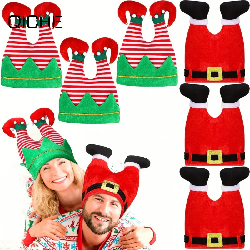 QICHE Funny Christmas Elf Leg Santa Leg Hat, Novelty Clown Hat for Xmas Party Decor Holiday Costume Accessory