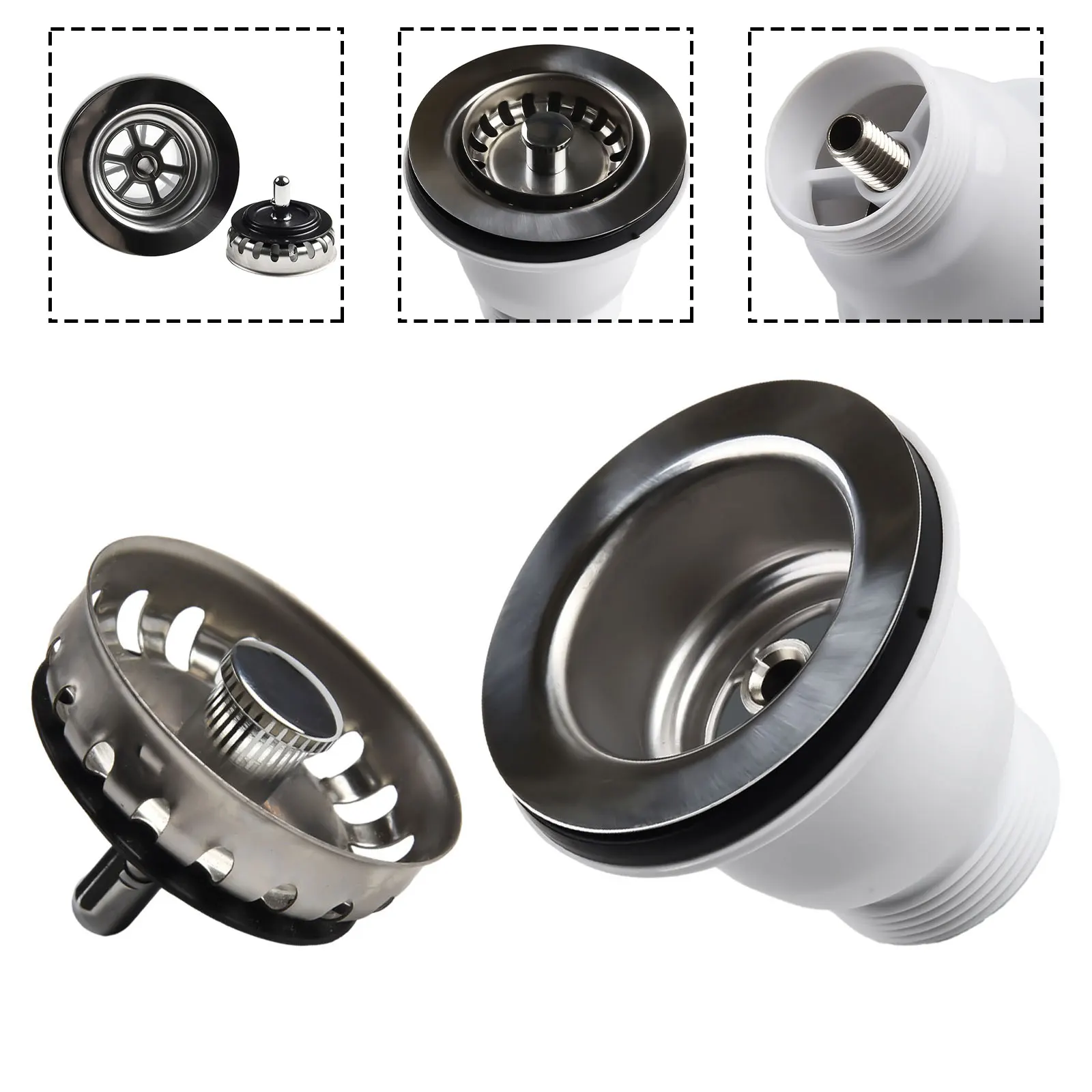 Basket Sink Strainer Balcony Belfast Drainer For Kitchen Silver Stainless Steel Waste 85mm Flange Accessories Kit