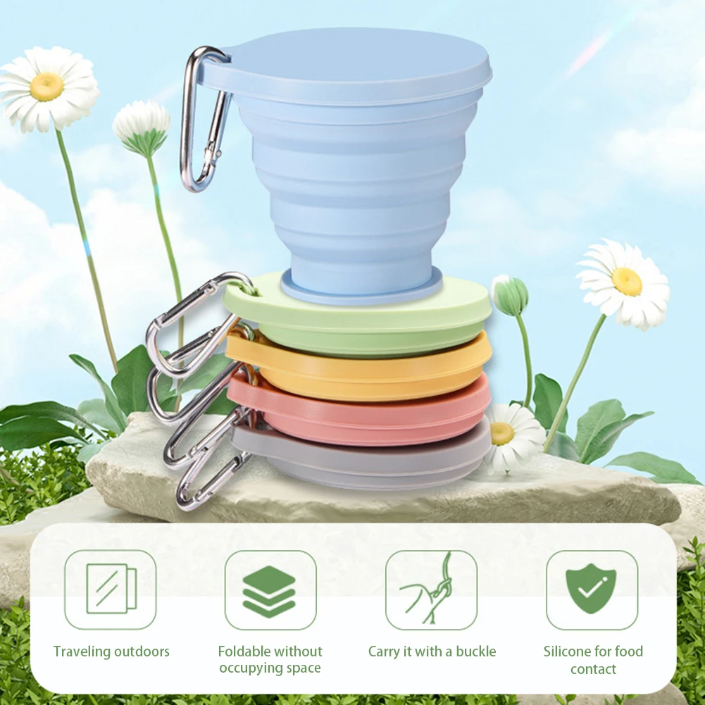 Foldable Silicone Water Cup Non BPA Lightweight Portable Collapsible Leakproof Water Cup For Travel Camping Outdoor Activities