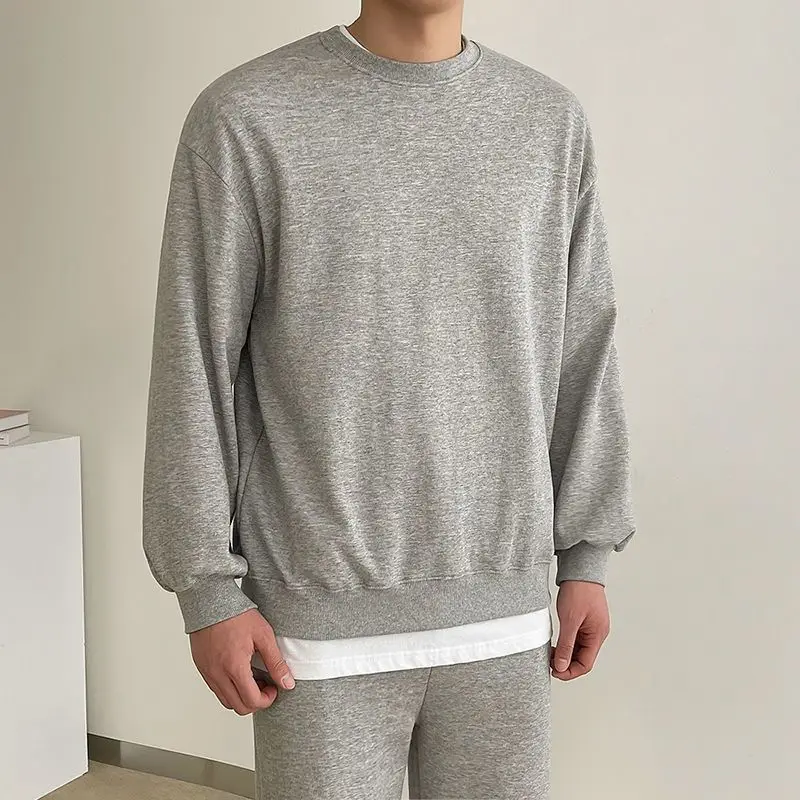 Unisex Couple Tracksuit Korean Style Crew Neck Sweatshirt Loose Wide Leg Pants 2 Piece Casual Outfit