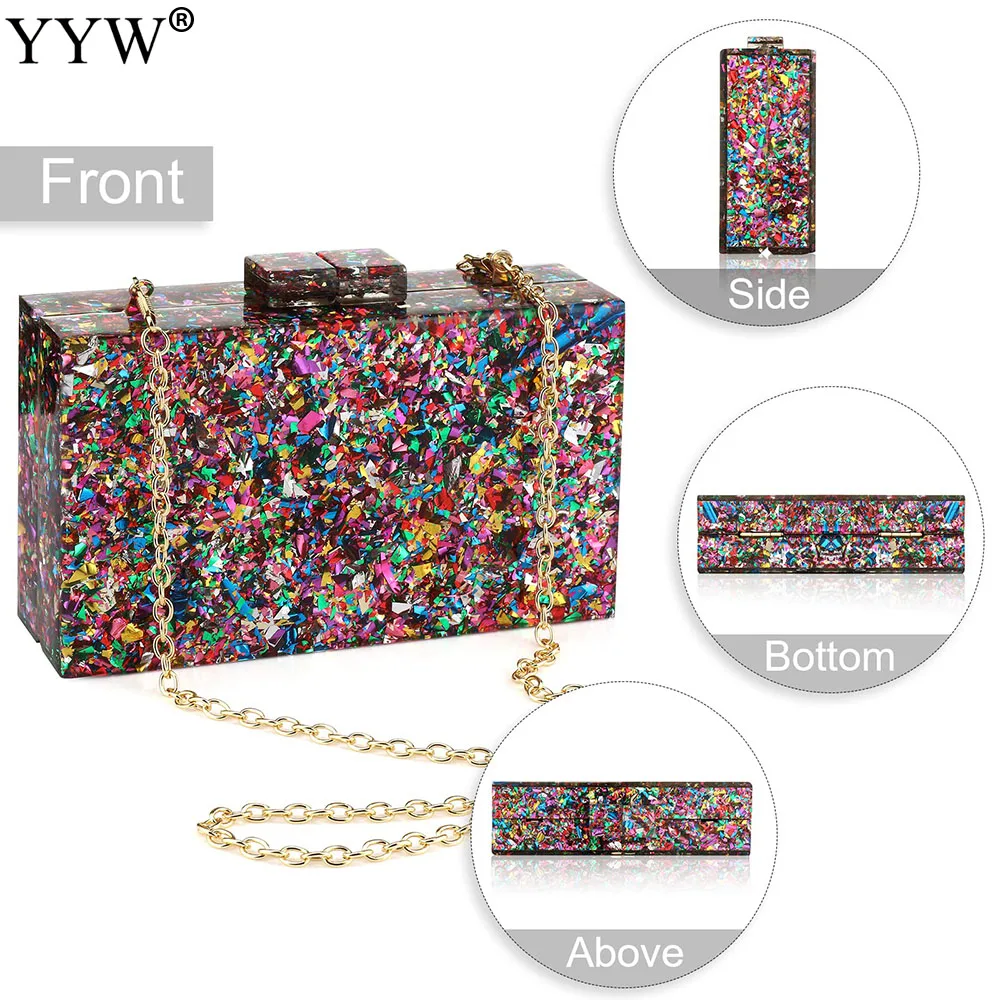 New Wallet Stylish Multi-Color Sequin Evening Bag Luxury Women Bridal Party Prom Blingbling Wedding Clutch Purse Acrylic Handbag