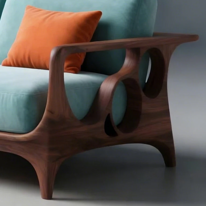 New Chinese-style solid wood sofa, living room straight row sofa, high-end black walnut three-person