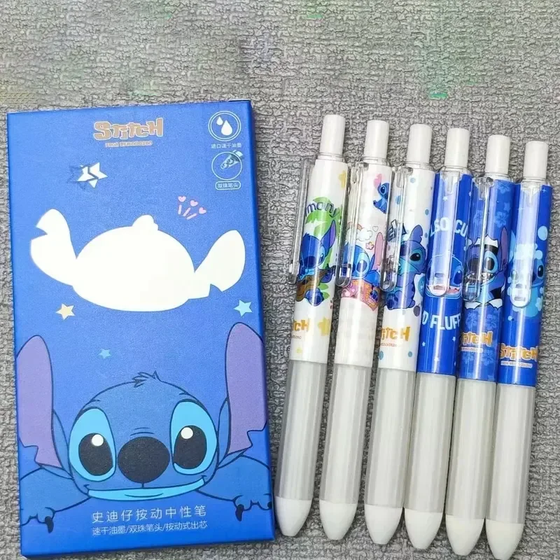 Disney Gel Pens 12/24pcs New Cartoon Stitch High Value Students Learn Stationery 0.5 Black Refill Office Supplies Birthday Gift