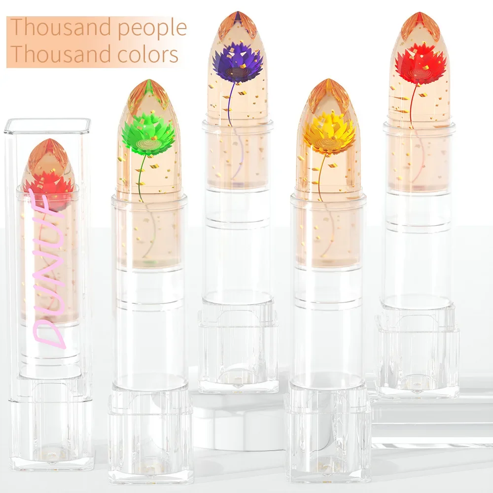 Getrocknete Blumen, Goldfolien-Gelee-Lippenstift, Farbwechsel, feuchtigkeitsspendend, Bloom Beauty, leicht, nicht klebrig, dauerhafte Lippenstift-Kosmetik